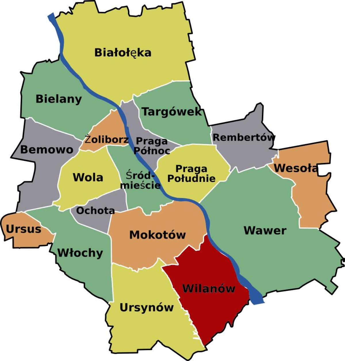 Harta Varșovia cartiere 