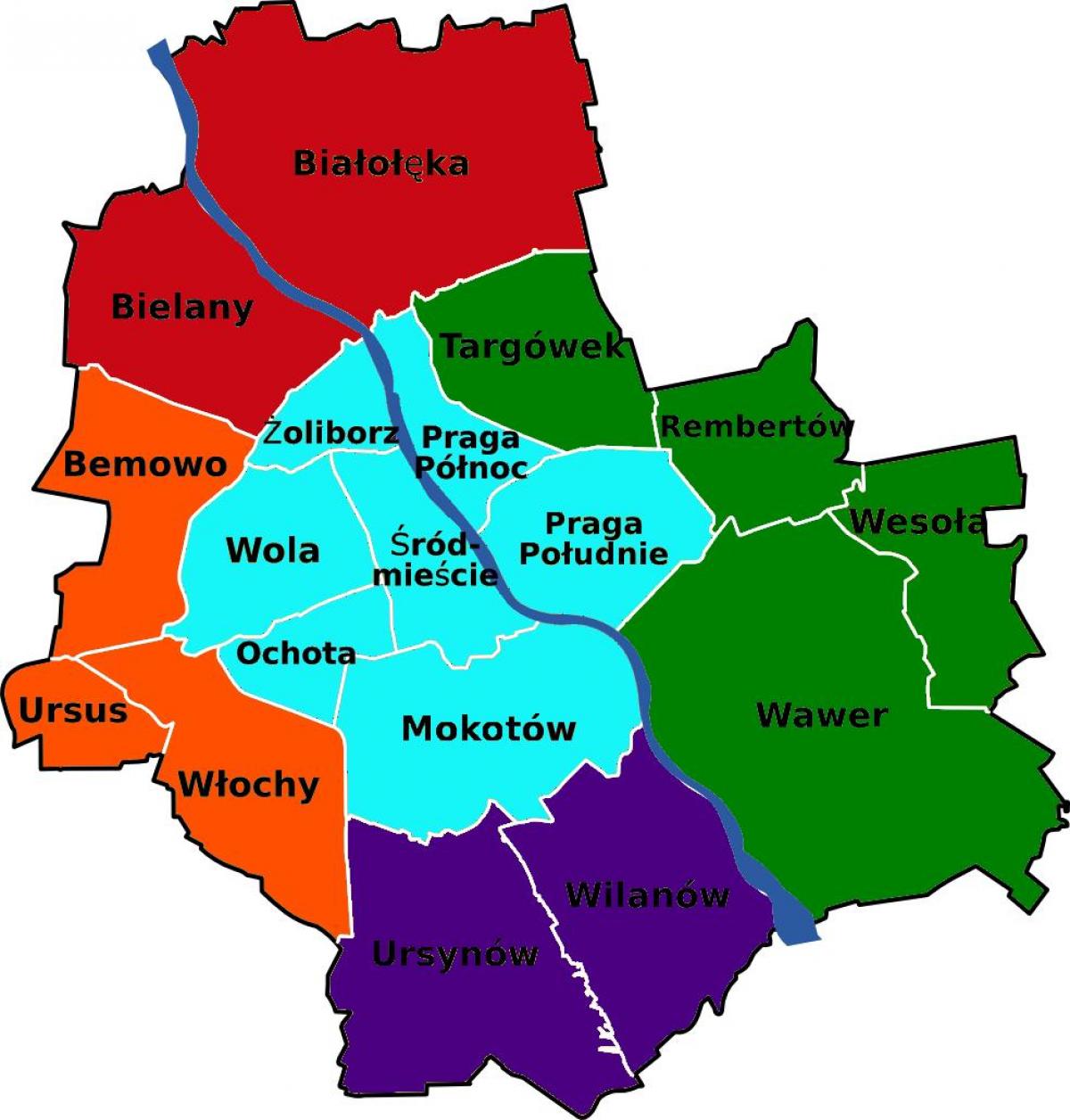 Harta Varșovia raioane 