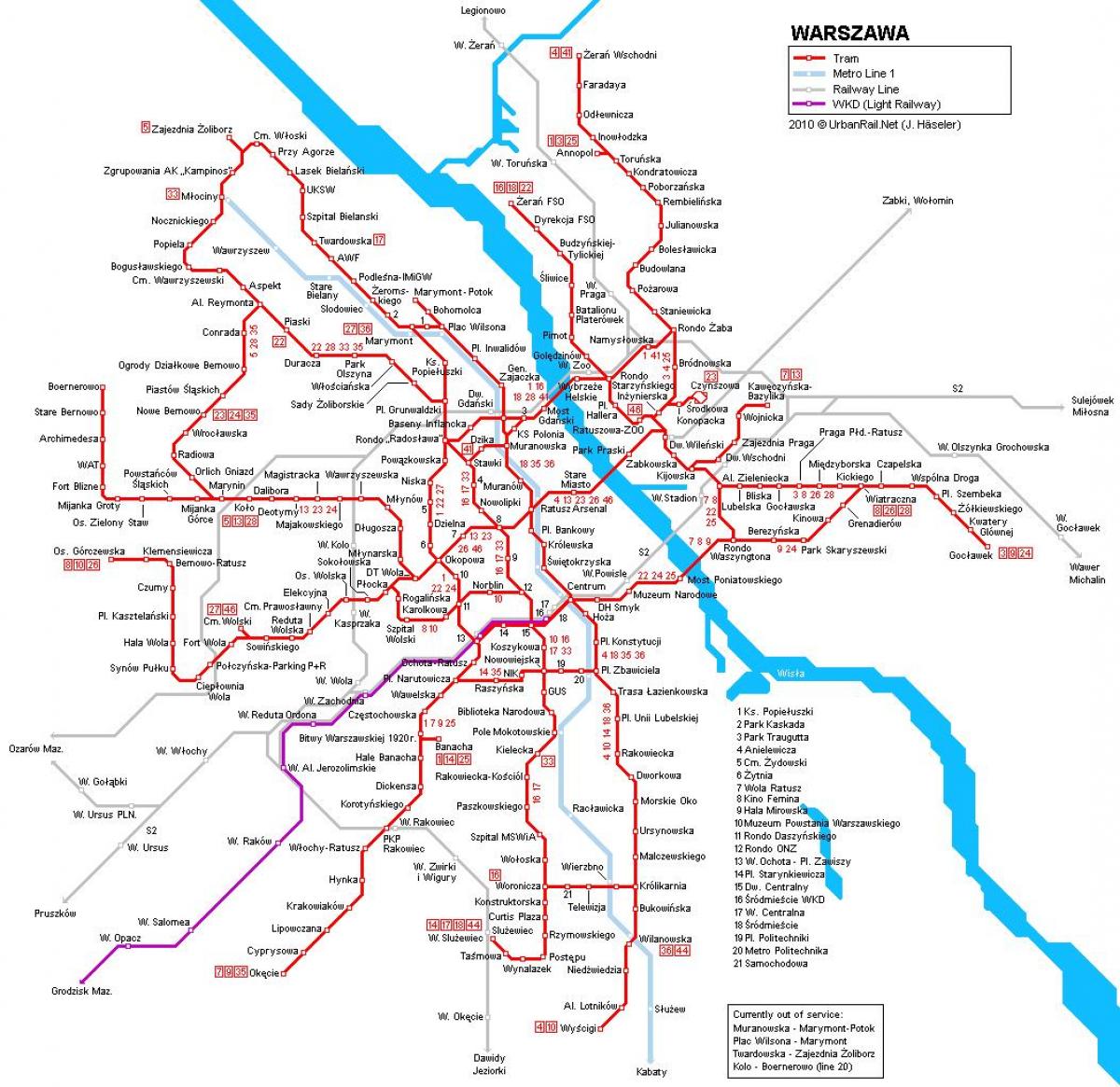 Varșovia tren hartă
